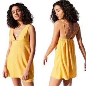 Urban Outfitters Linen Blend Golden Yellow Plunge Dress Large